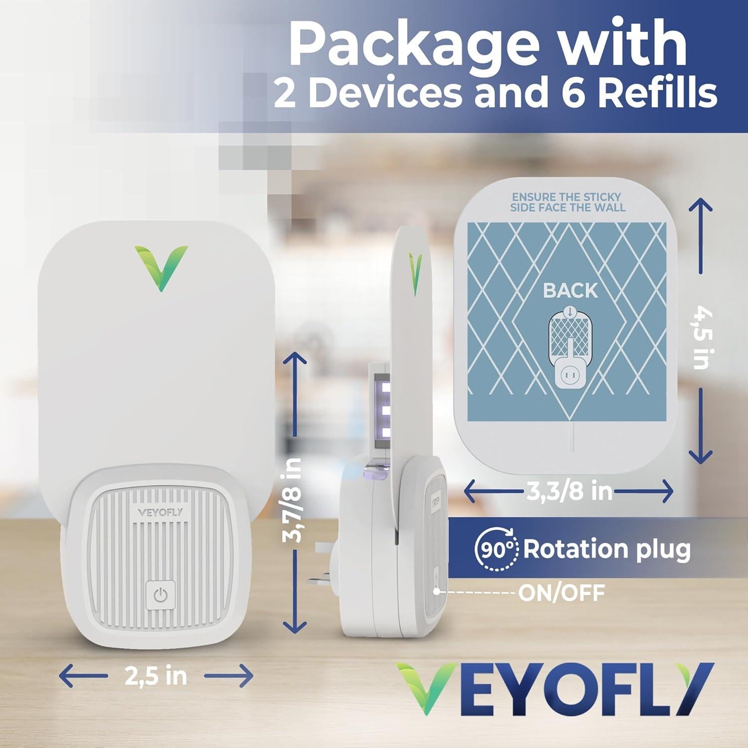 Trampa de Moscas Interior VEYOFLY VF01 - 2 Dispositivos + 6 Recargas