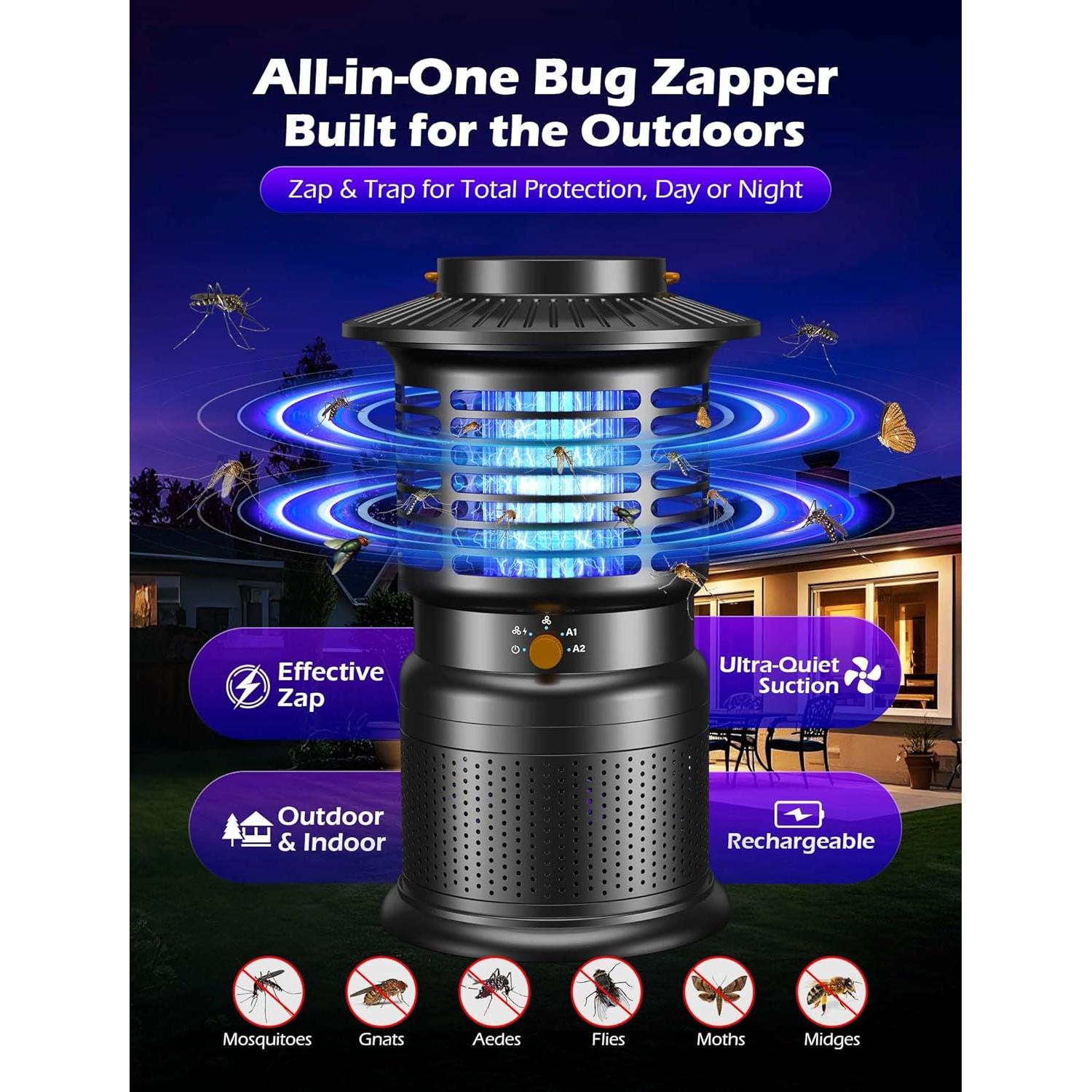 Mata Insectos 4-en-1 GTERT Recargable 10000mAh Silencioso