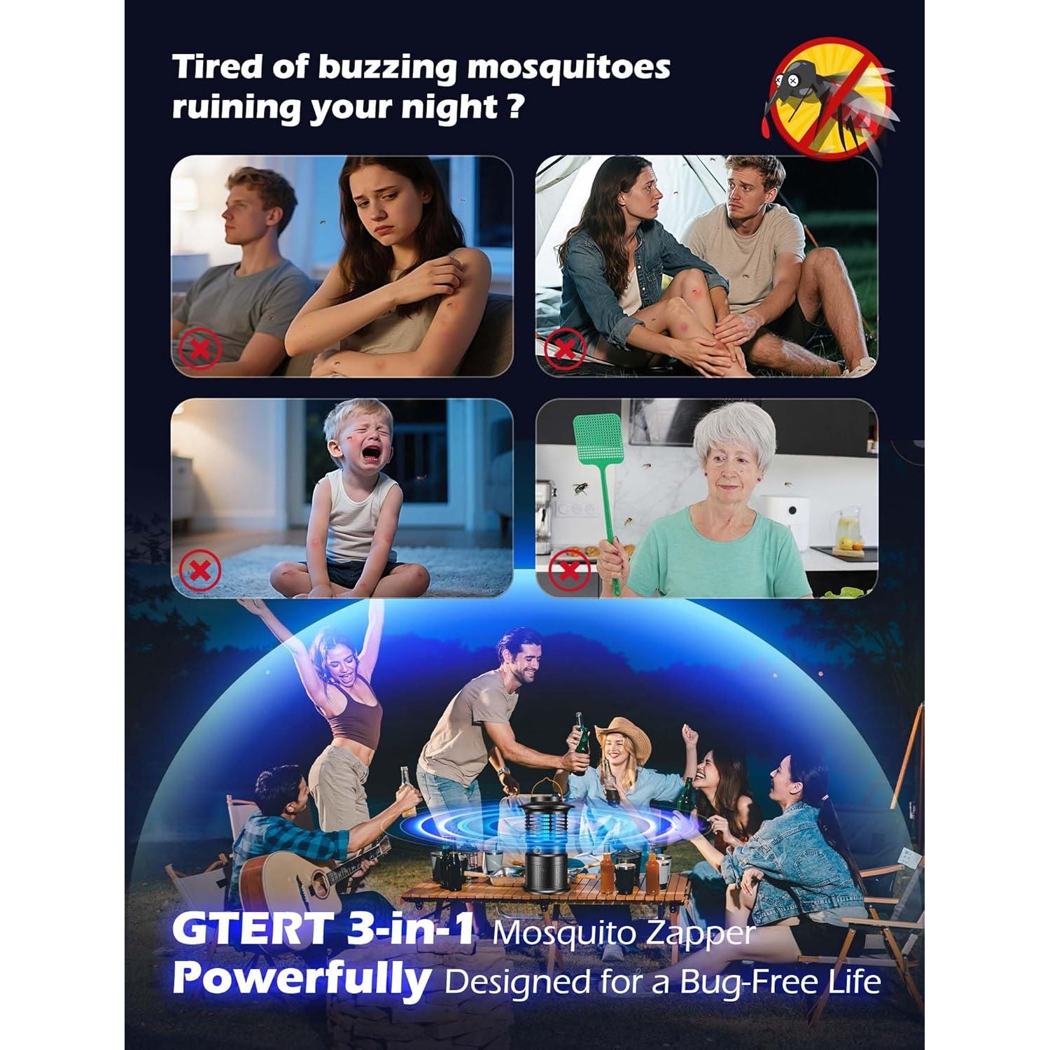 Mata Insectos 4-en-1 GTERT Recargable 10000mAh Silencioso