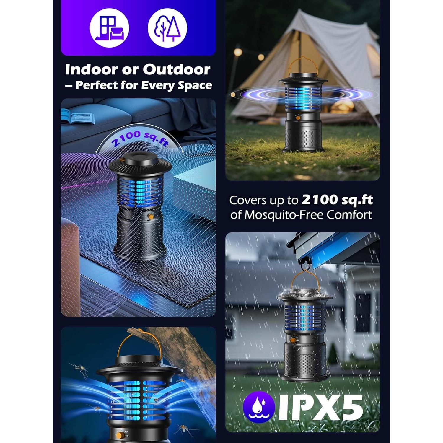 Mata Insectos 4-en-1 GTERT Recargable 10000mAh Silencioso