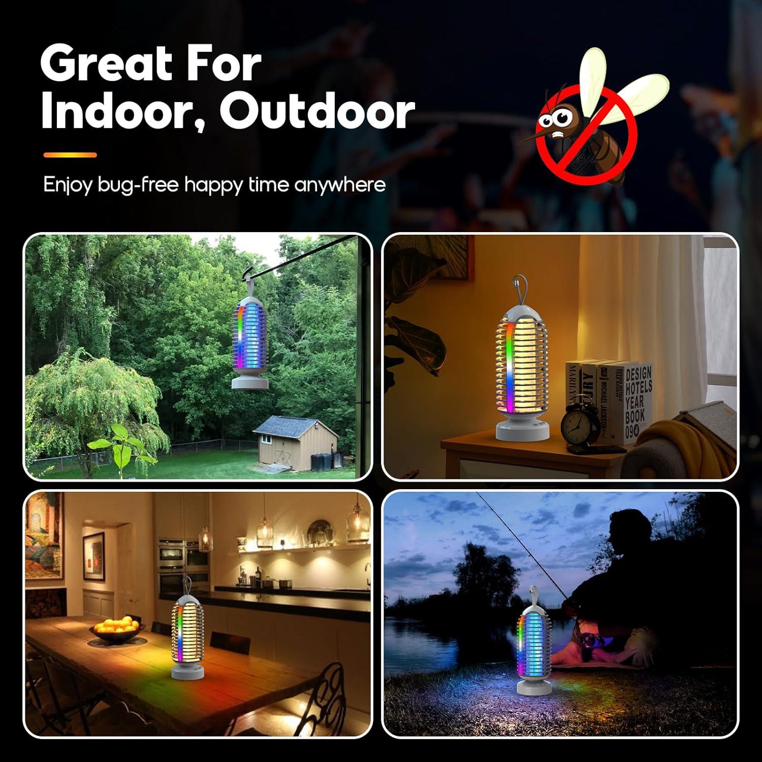 Bug Zapper with Marquee Light, Mosquito Zapper Indoor Outdoor, 4000mAh, Smart Auto On/Off Rechargeable Fly Zapper, Portable Waterproof Insect Killer for Home, Kitchen, Patio, Camping - 2Packs, 2Colors