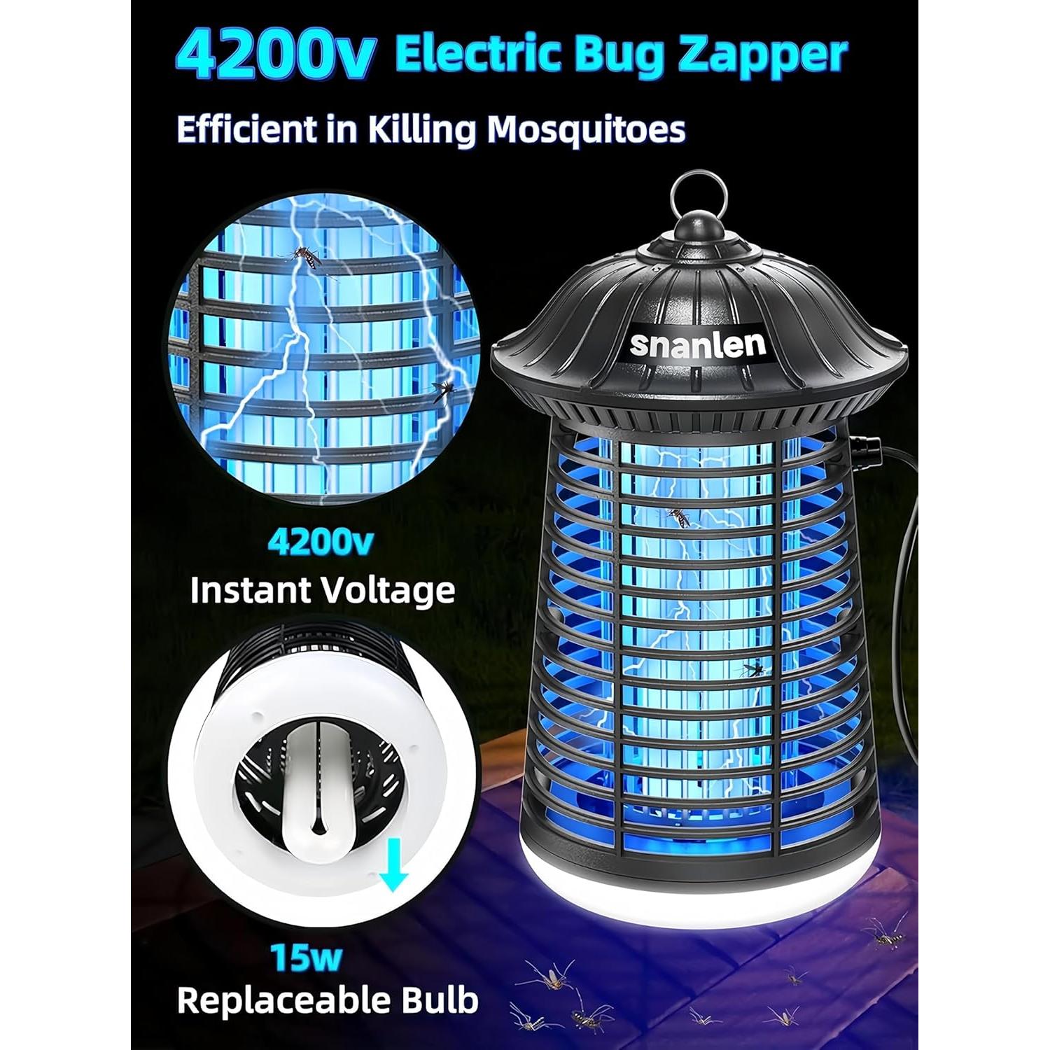 Zapper Eléctrico de Insectos Snanlen 4200V con Luz LED