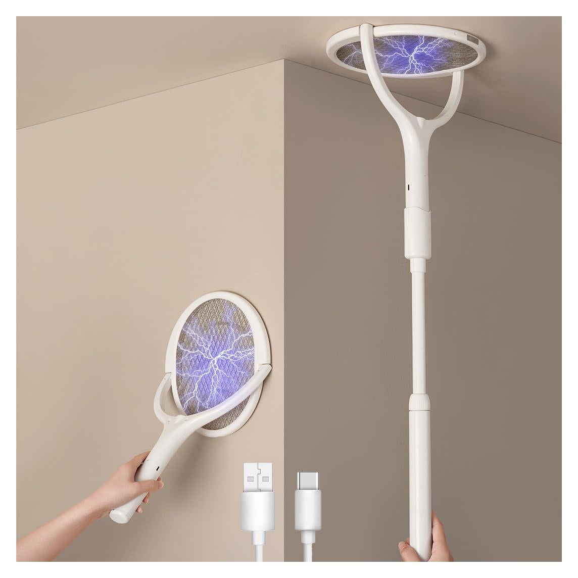 Raqueta eléctrica mata moscas GeckoMan con mango telescópico