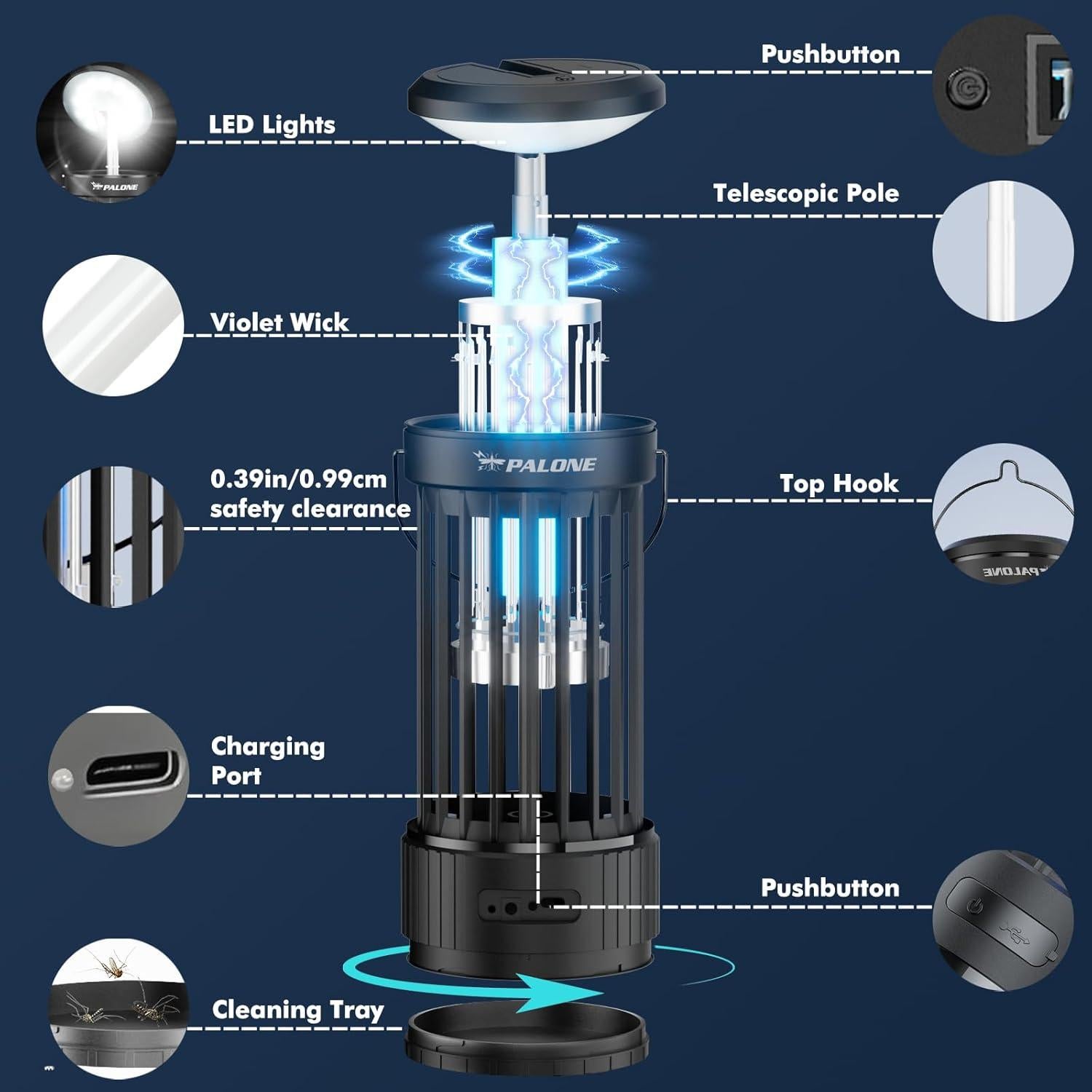 Zapper de Insectos PALONE 4500V Recargable con Luz LED