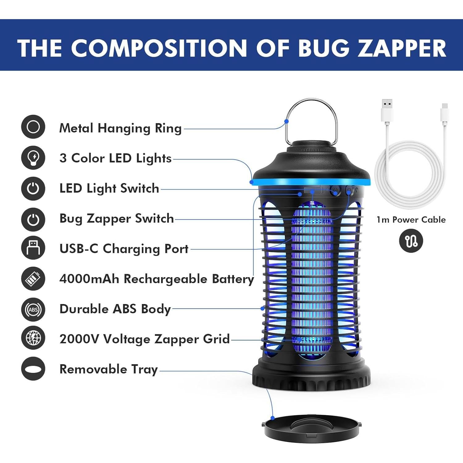 Trampa de Insectos Recargable REOGLE 4000mAh USB Negra