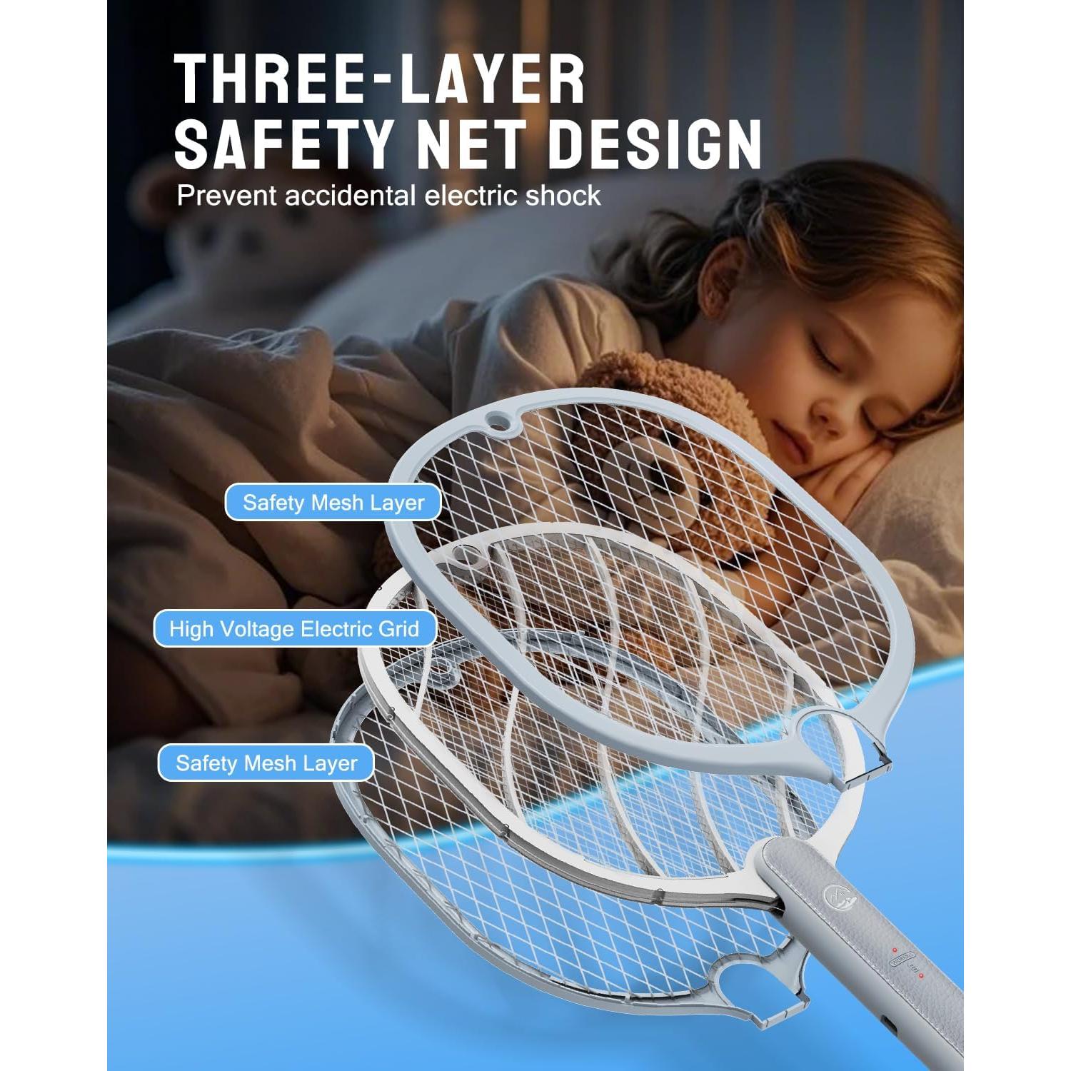 Raqueta Eléctrica Mosquitos Mosiller 3800V Recargable Tipo-C