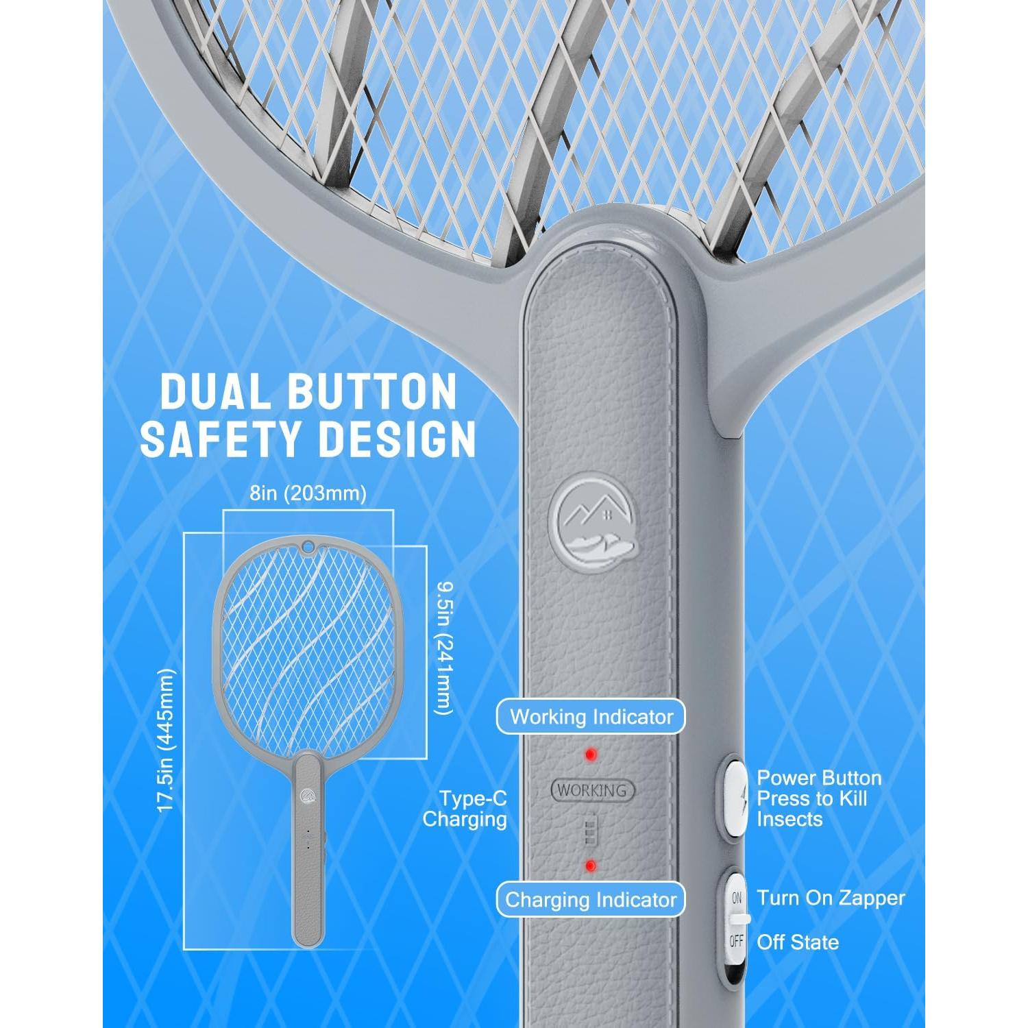 Raqueta Eléctrica Mosquitos Mosiller 3800V Recargable Tipo-C