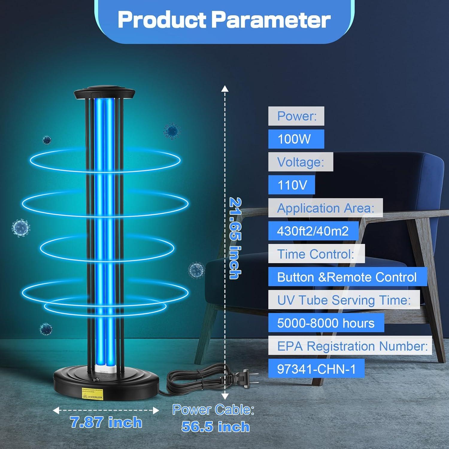 Luz UV Desinfectante Qualirey 100W Sin Ozono para Habitaciones