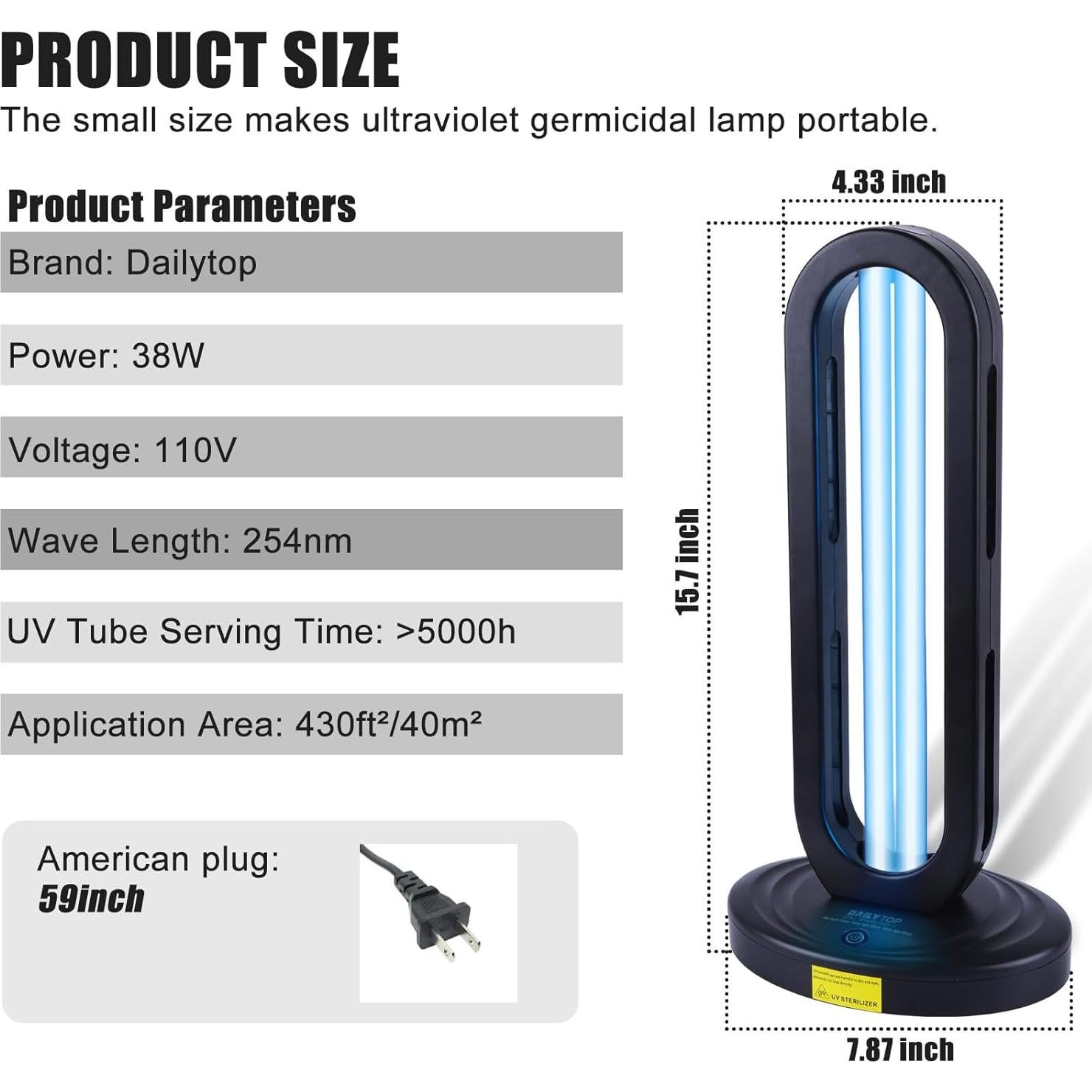 Sanitizador de Luz UV Dailytop EB 38W con Control Remoto
