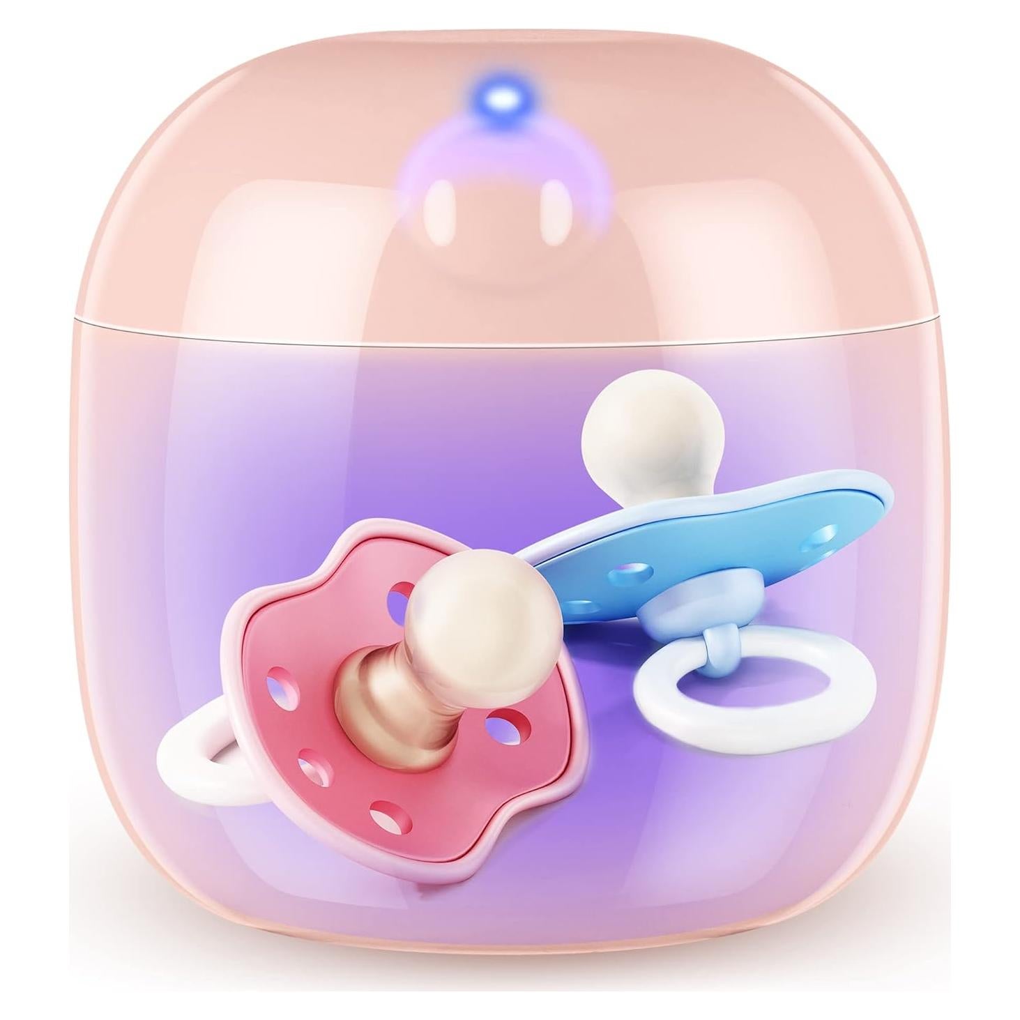 Desinfectante Portátil de Chupetes Qualirey Rosa, Luz UV 99.99%