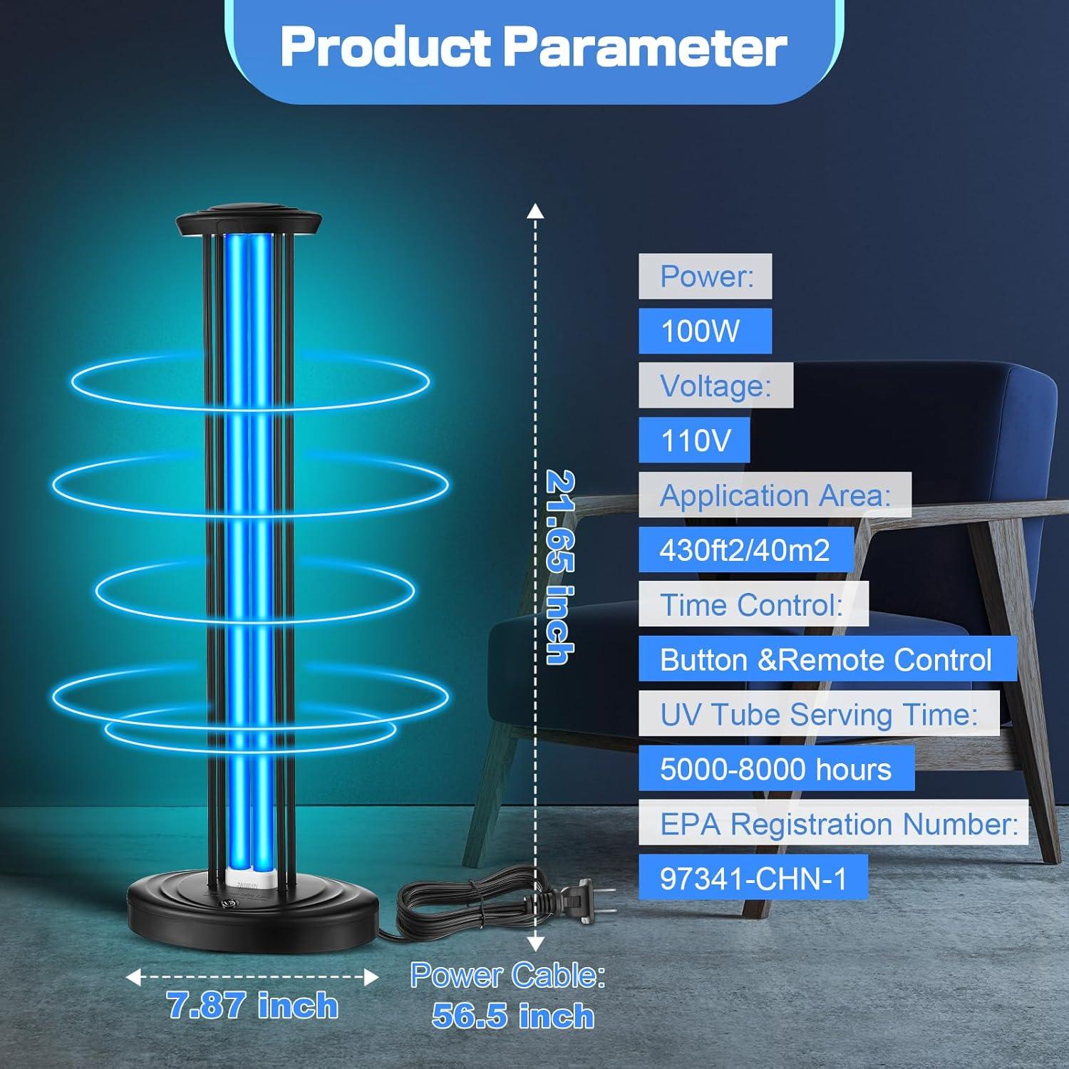 Lámpara UV Desinfectante Qualirey 100W con Ozono y Gafas