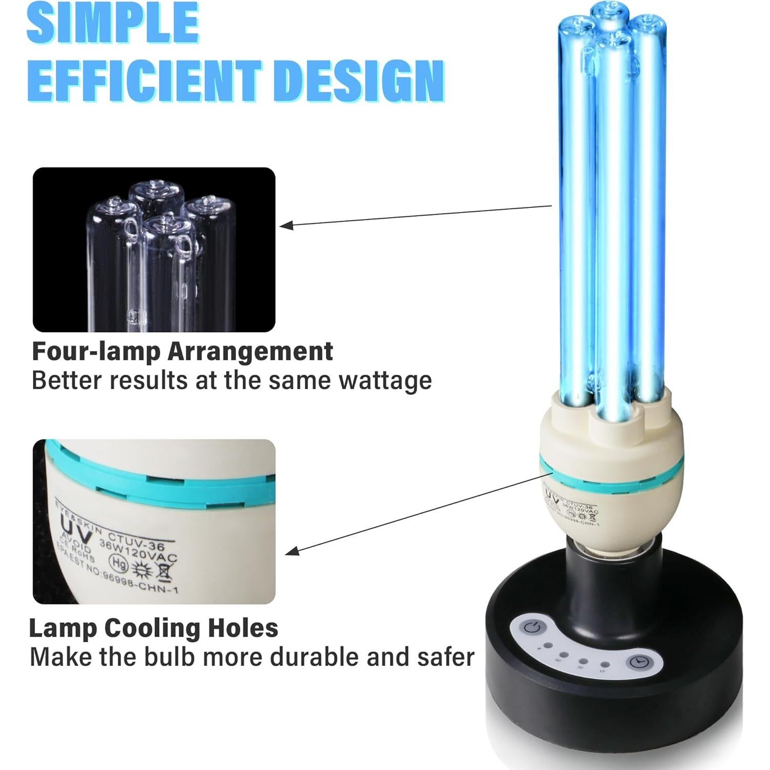 Lámpara desinfectante UV 36W UVC sin ozono 99.99% limpieza