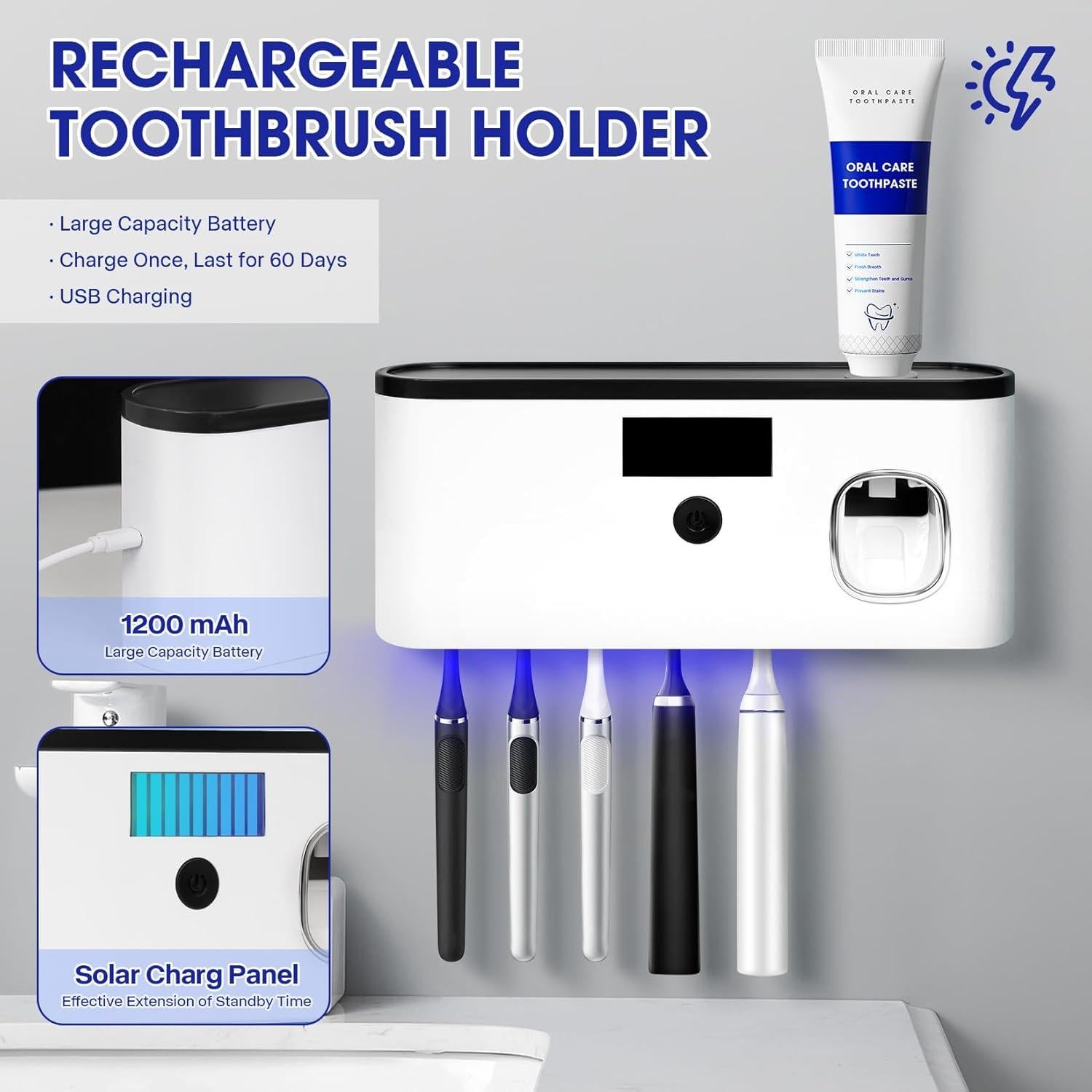 Soporte de Cepillo de Dientes GoLashFun Blanco con Esterilizador