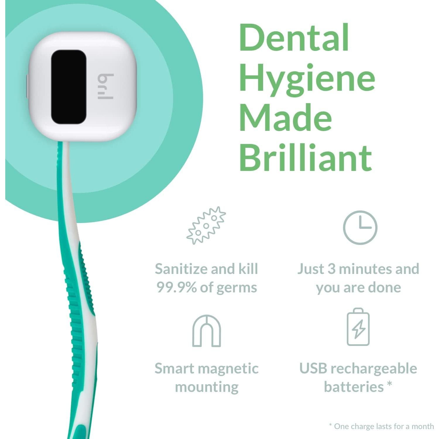 Limpiador de Cepillos de Dientes UV-C Bril, Portátil y Estuche de Viaje