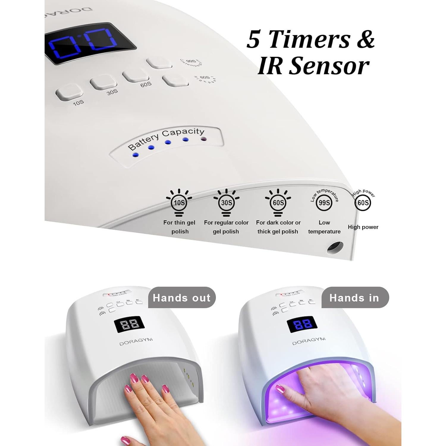 Lámpara de Uñas UV LED DORAGYM 66W Inalámbrica Recargable