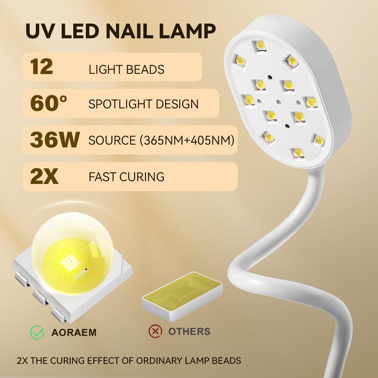 Lámpara UV LED AORAEM Recargable 36W Cuello de Ganso Blanca