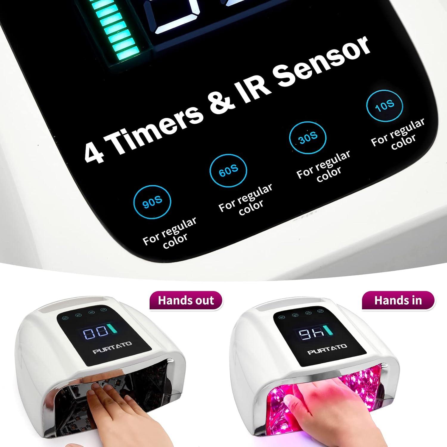 Lámpara UV LED Recargable PURTATO 96W con Temporizador y Sensor