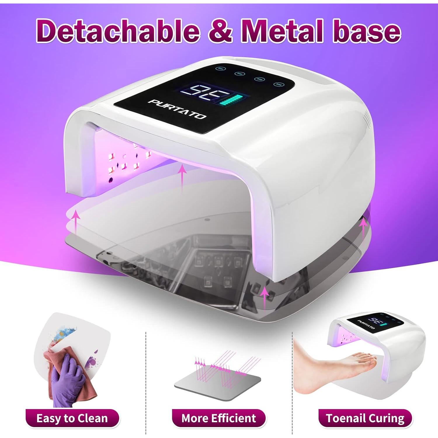 Lámpara UV LED Recargable PURTATO 96W con Temporizador y Sensor