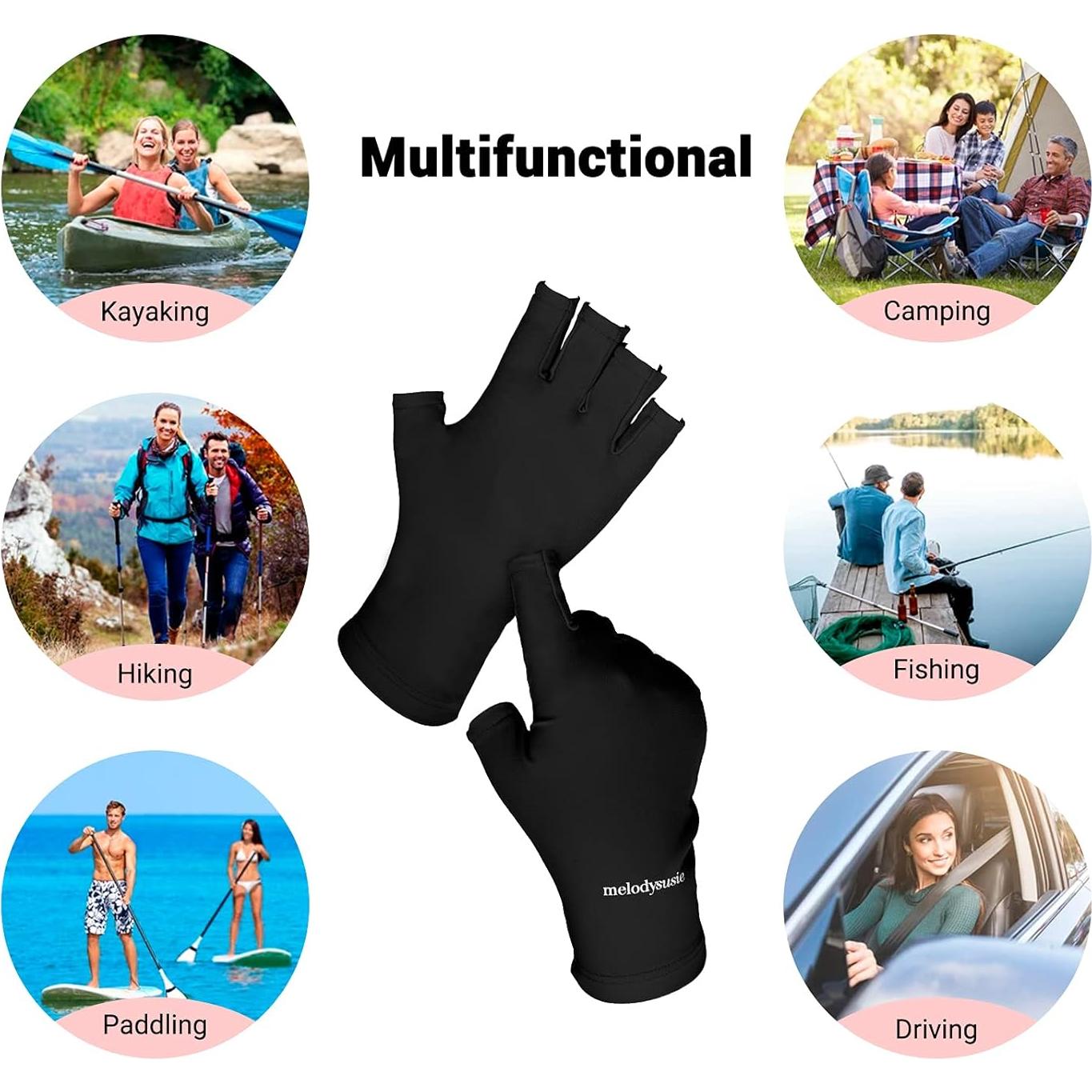 Guantes UV MelodySusie Negros UPF50+ para Manicura