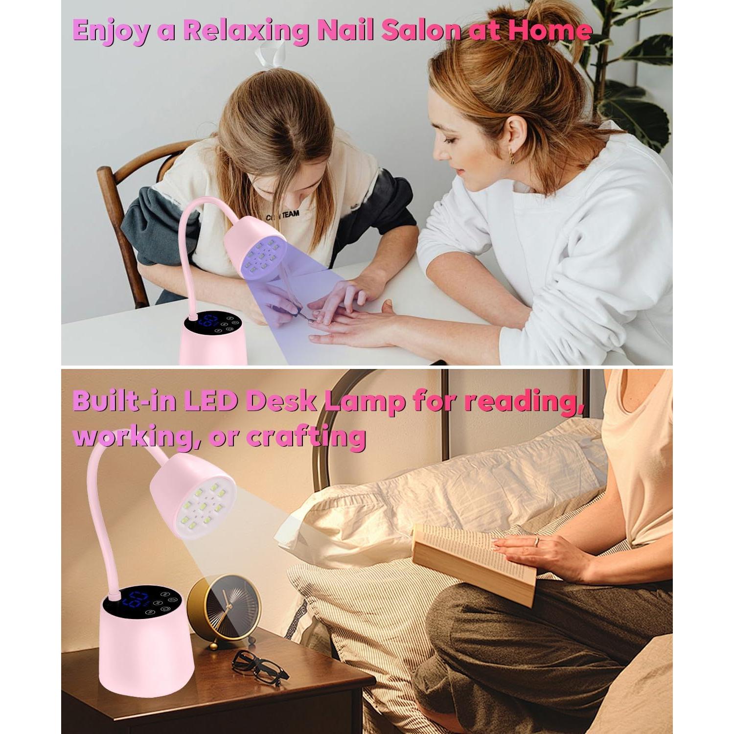 Lámpara de Uñas UV LED DAQVQ Rosa 2 en 1 Portátil 2000mAh