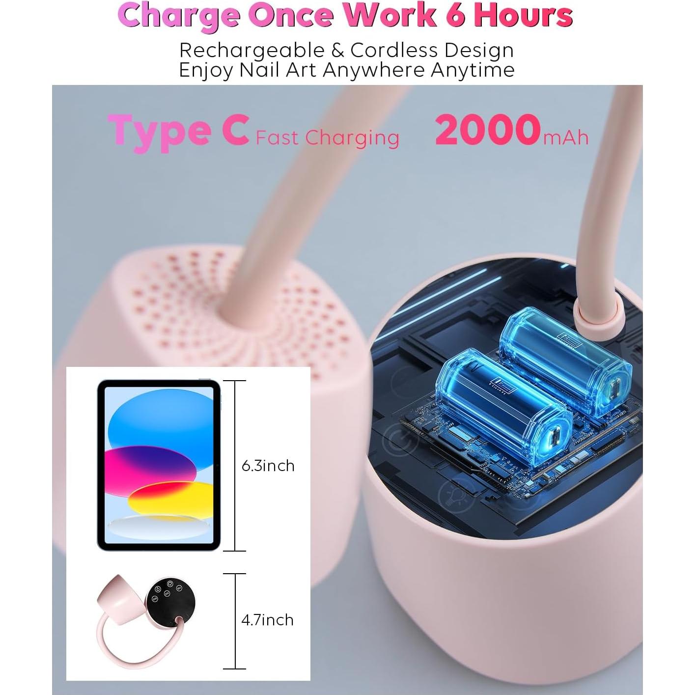 Lámpara de Uñas UV LED DAQVQ Rosa 2 en 1 Portátil 2000mAh