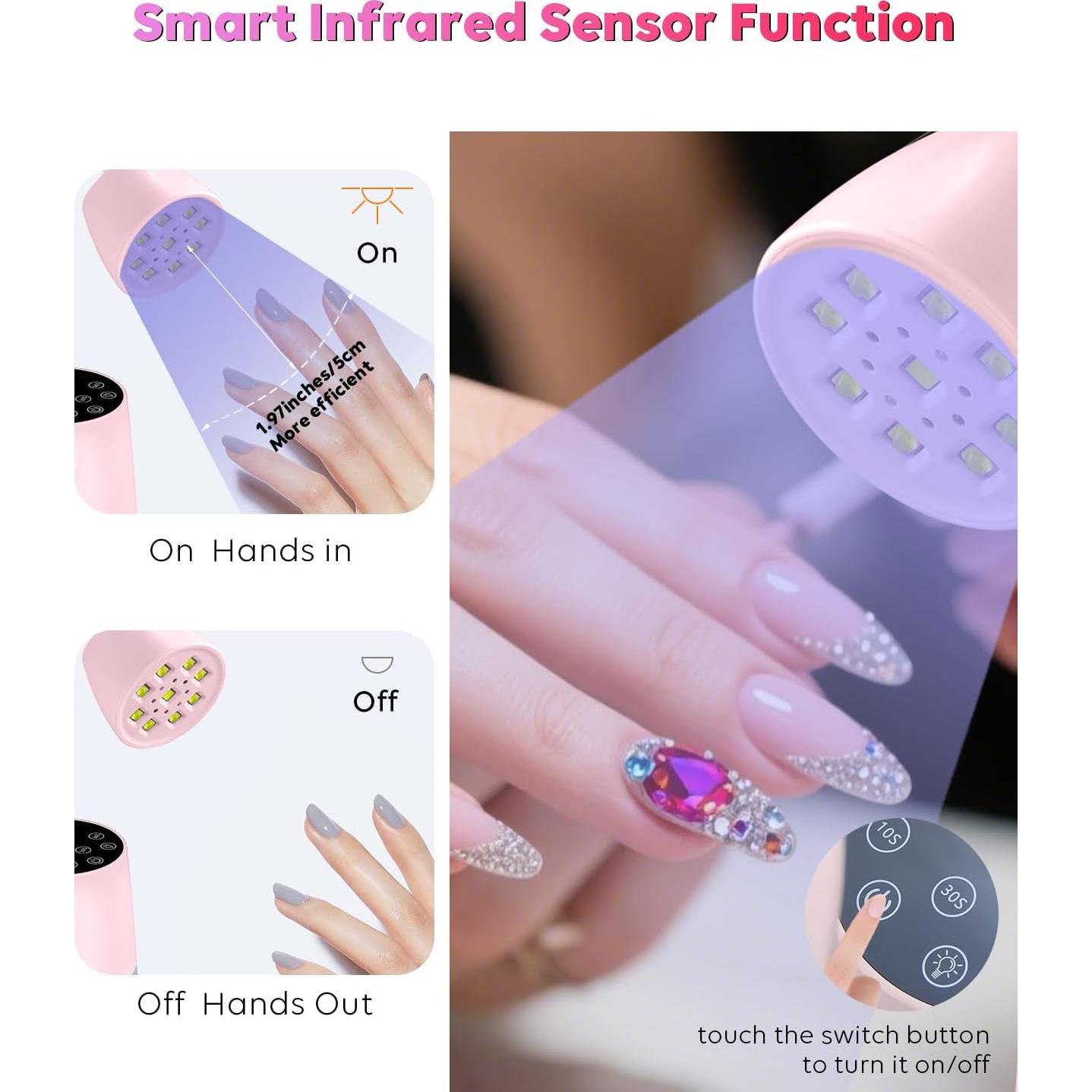 Lámpara de Uñas UV LED DAQVQ Rosa 2 en 1 Portátil 2000mAh