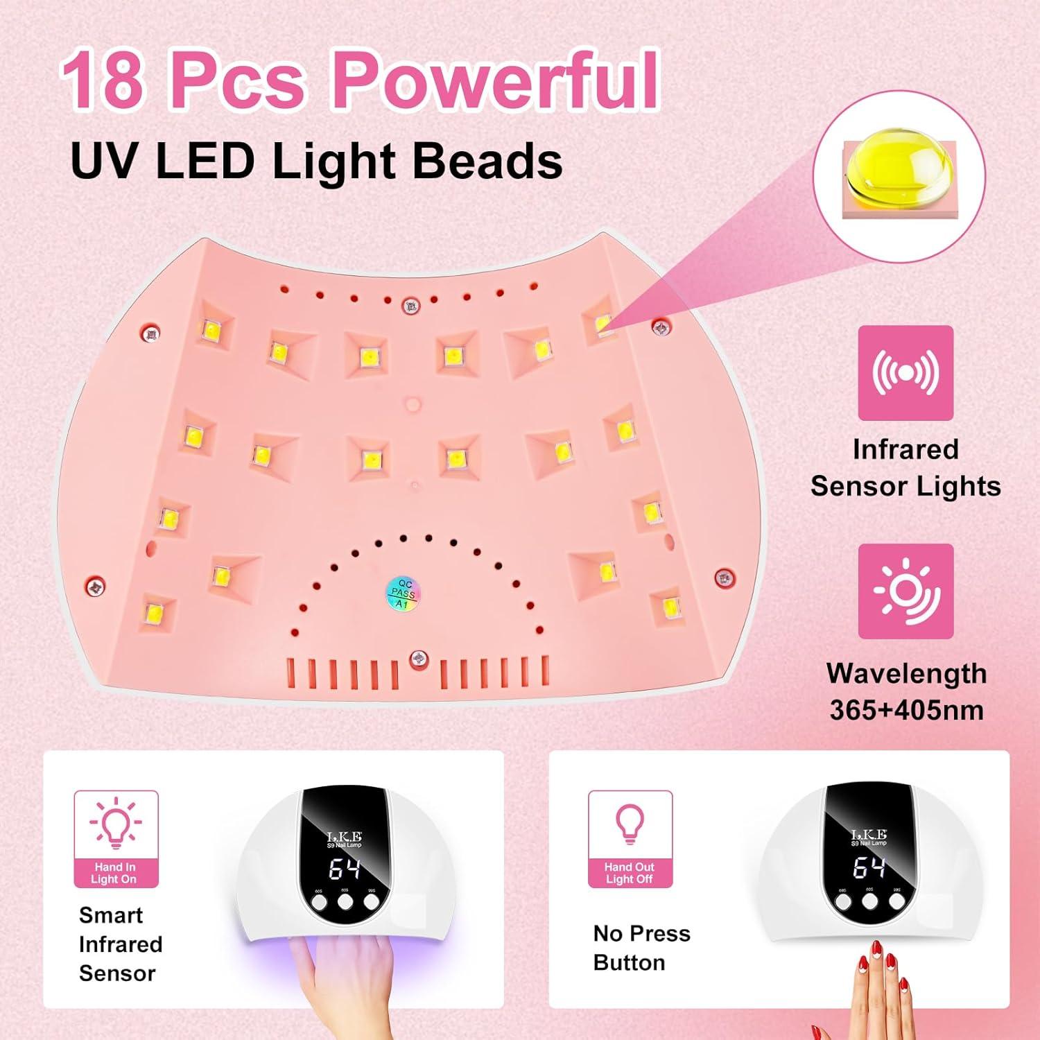 Luz UV para Uñas de Gel LKE 54W con 18 Perlas y Temporizador