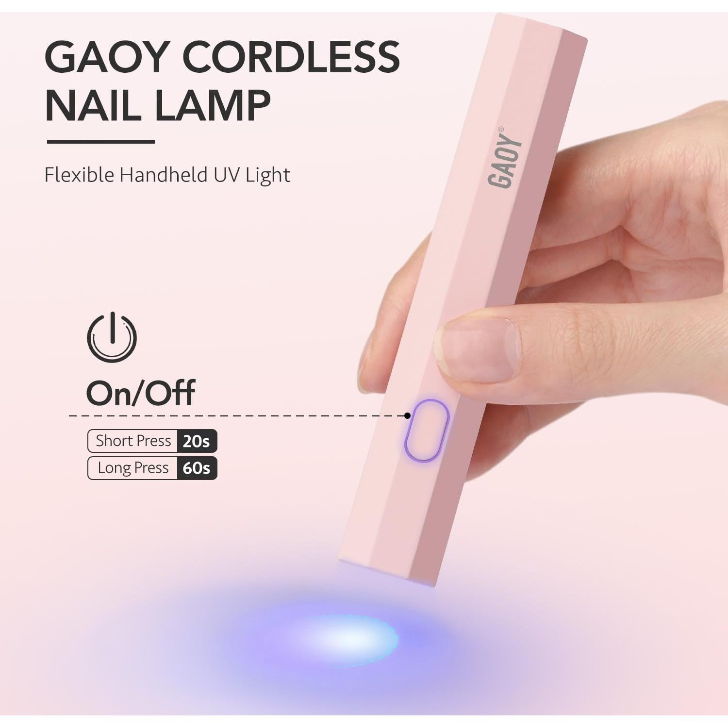 Lámpara UV Portátil GAOY para Uñas de Gel Rosa 15x5.9cm