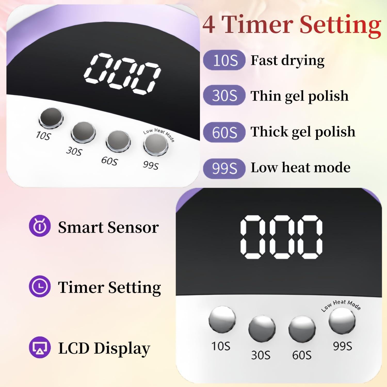 Lámpara de Uñas LED UV DMJWAN 300W 72 Perlas 4 Temporizadores