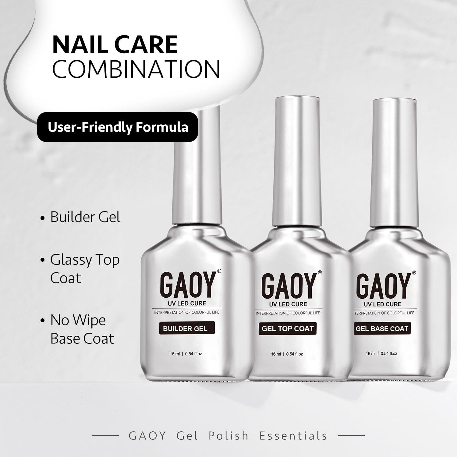 Set de Gel para Uñas GAOY 3 Pcs 16ml Brillante y Sin Limpieza