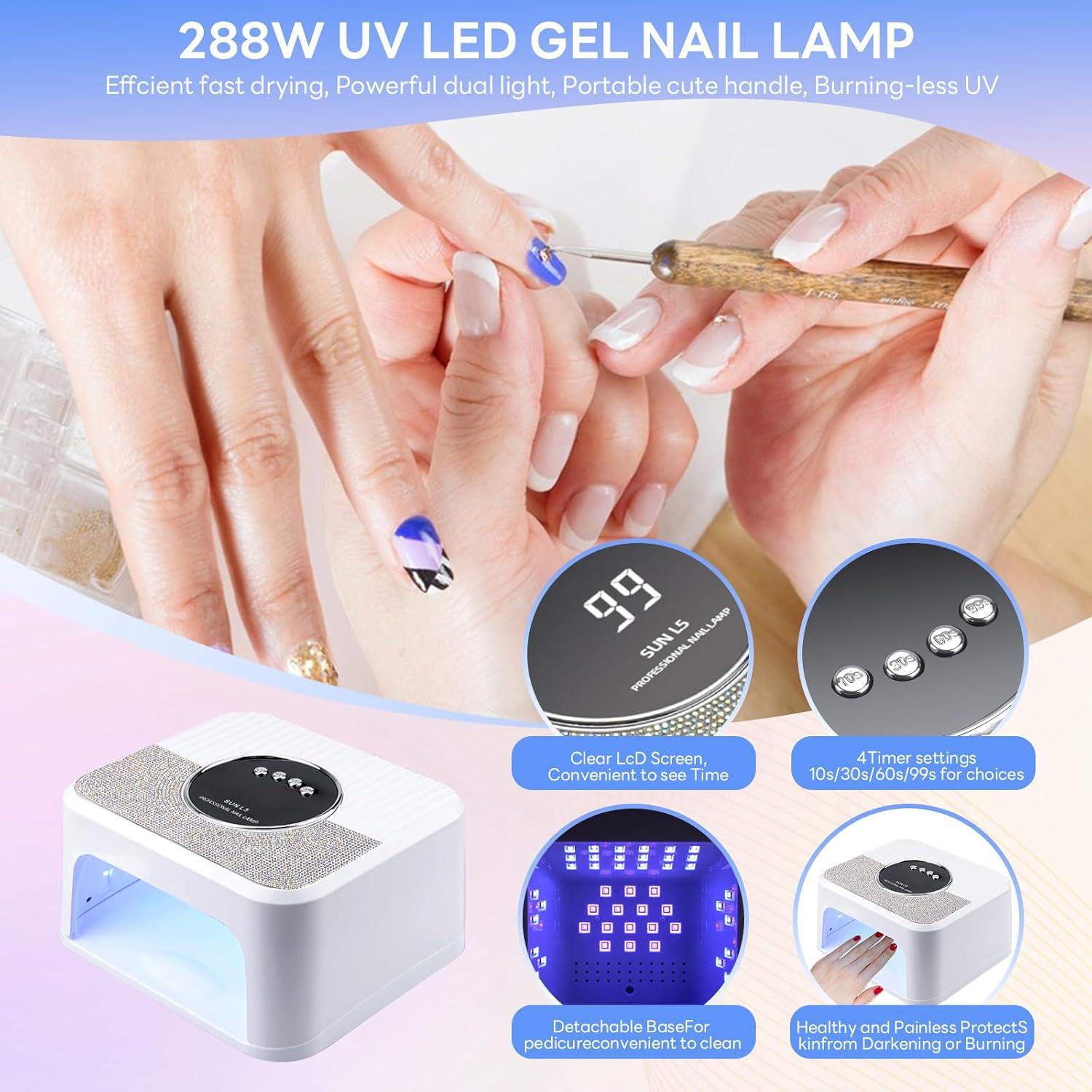 Lámpara UV LED HeerMua 288W para Uñas de Gel con Sensor