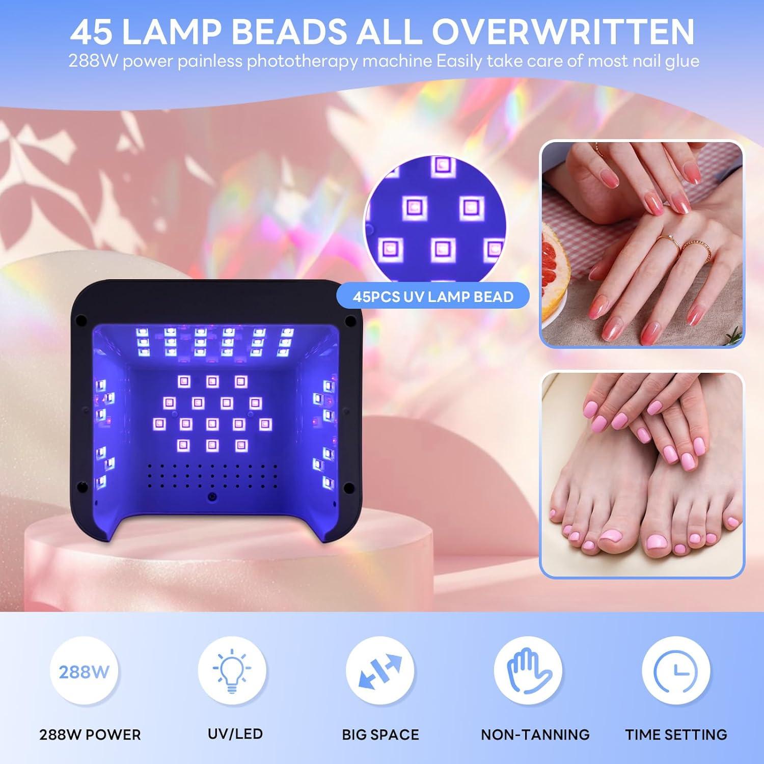 Lámpara UV LED HeerMua 288W para Uñas de Gel con Sensor