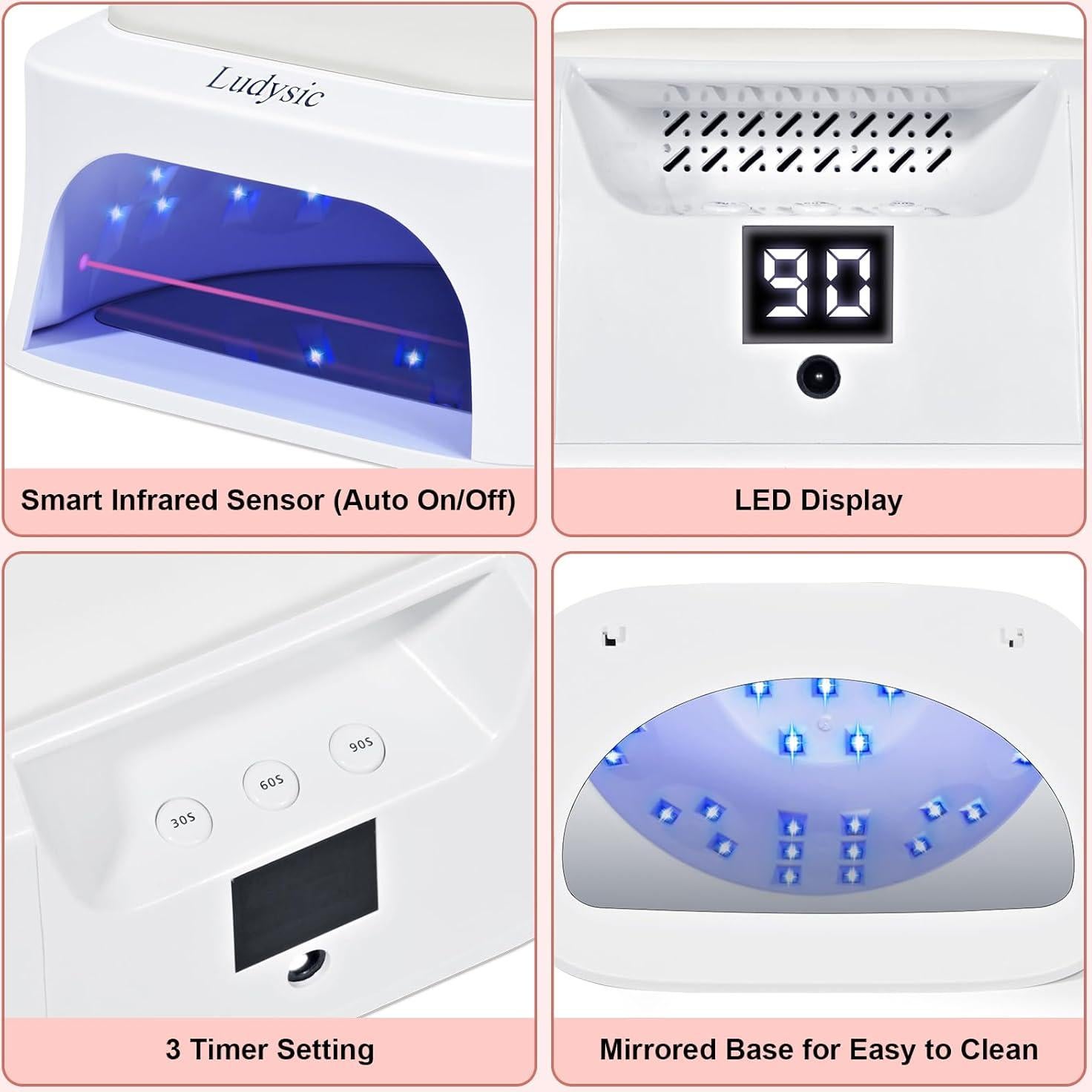 Lámpara UV LED para Uñas Ludysic 48W con Sensor y Pantalla LCD