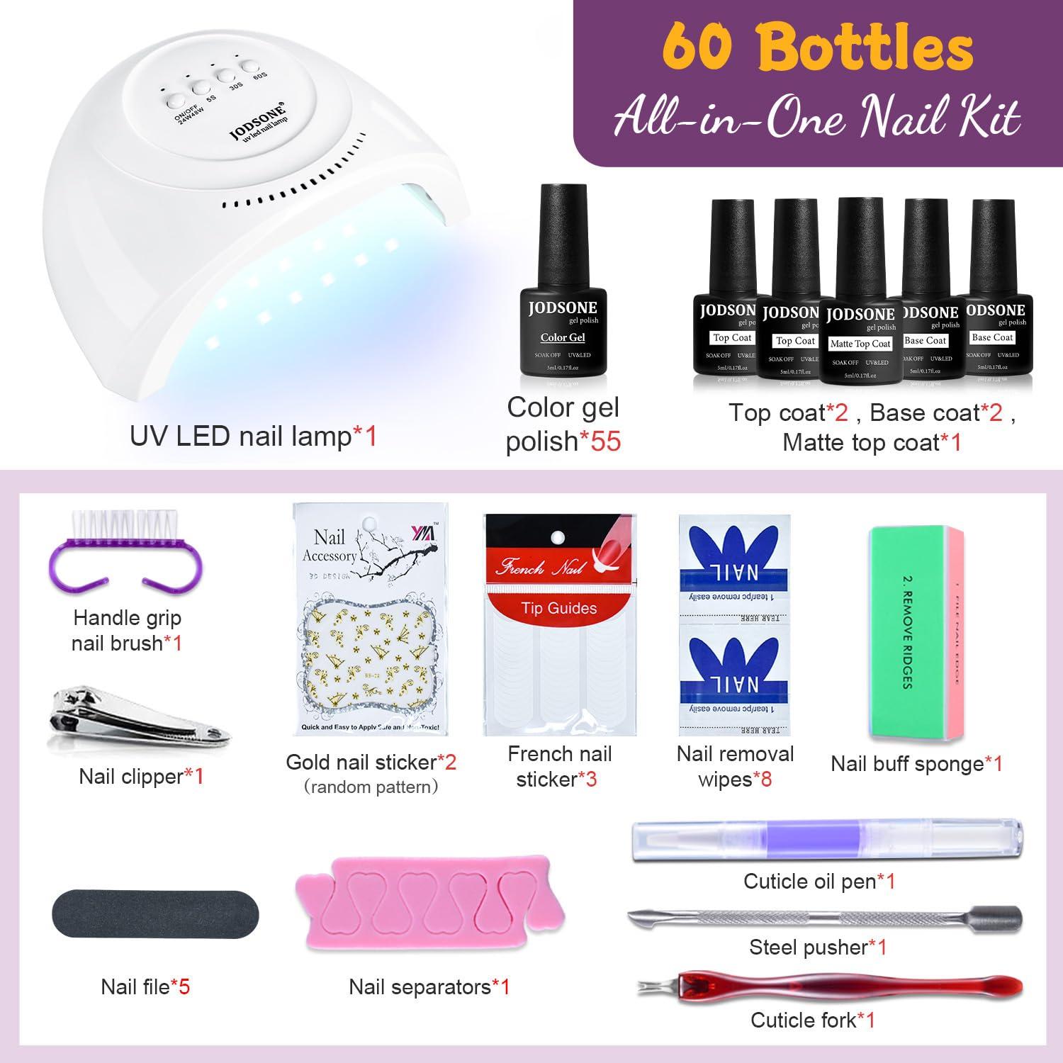 Kit de Esmalte de Uñas JODSONE 60 PCS con Luz UV y Base