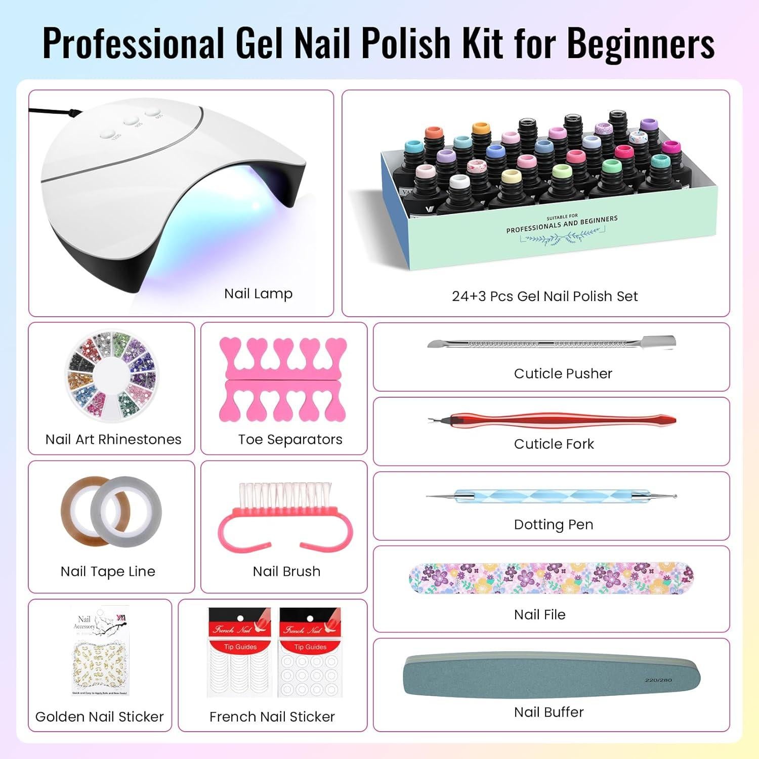 Kit de Esmalte de Uñas de Gel VANREESA 24 Colores con Luz UV