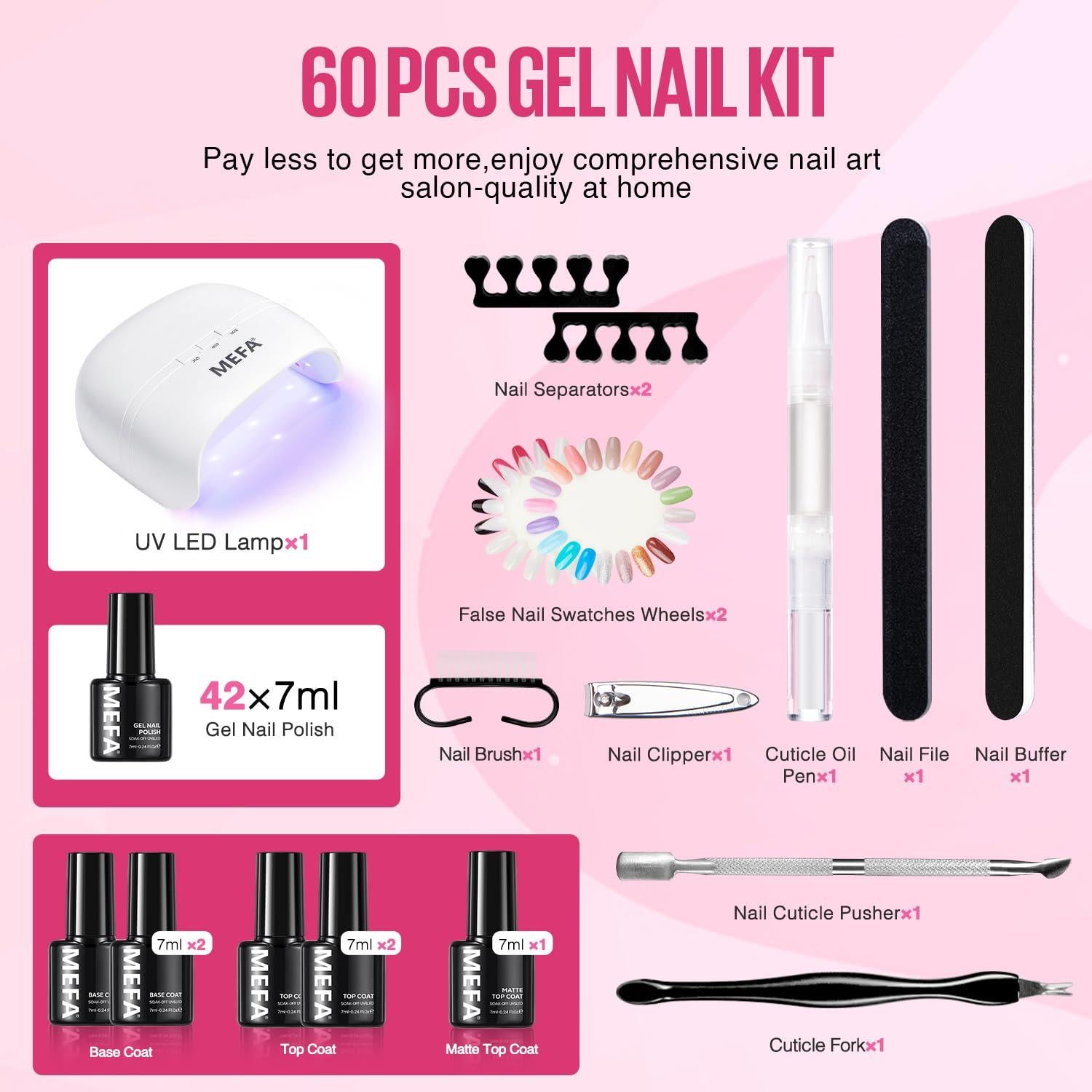 Kit de Esmalte de Uñas en Gel MEFA 42 Colores 59 Piezas