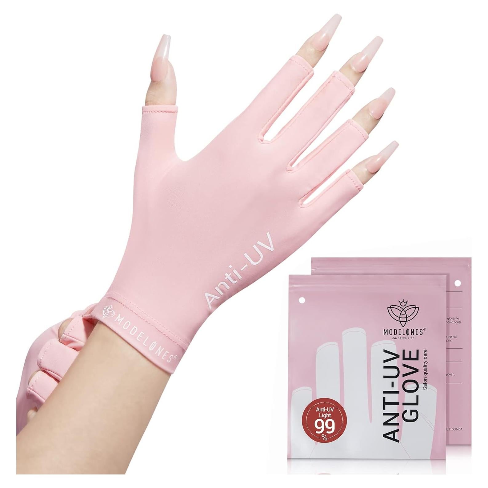 Guantes UV Modelones Rosa UPF99+ para Manicura de Gel
