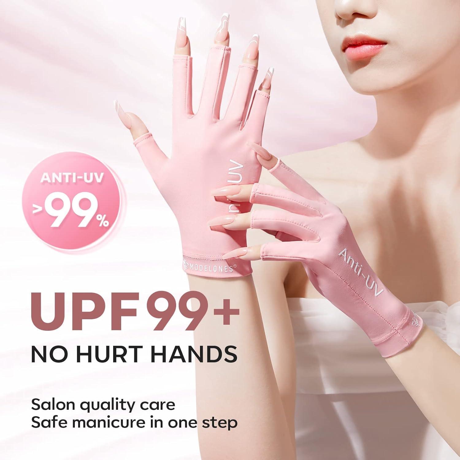 Guantes UV Modelones Rosa UPF99+ para Manicura de Gel