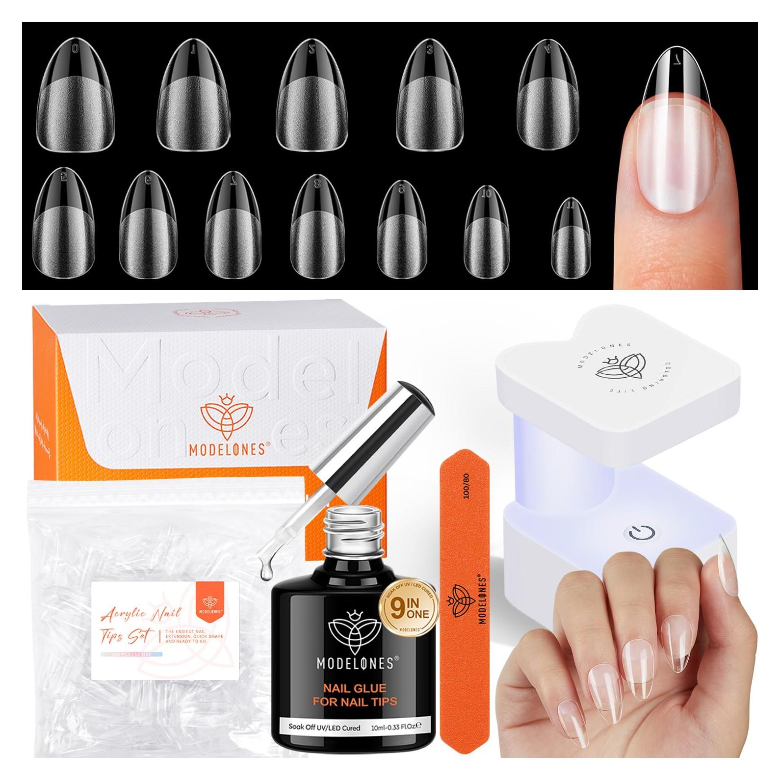 Kit de Uñas de Gel Modelones 216 Piezas Cortas Almendra