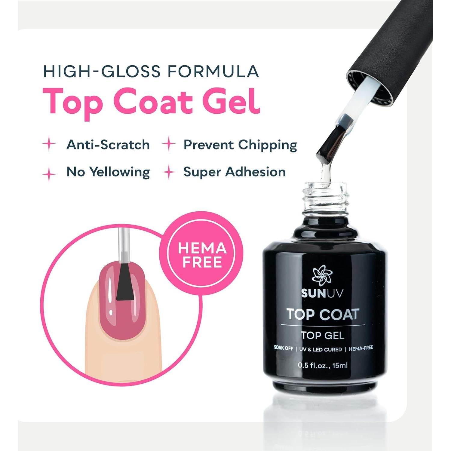 SUNUV Kit de Esmalte de Uñas en Gel 15ml Top y Base Coat