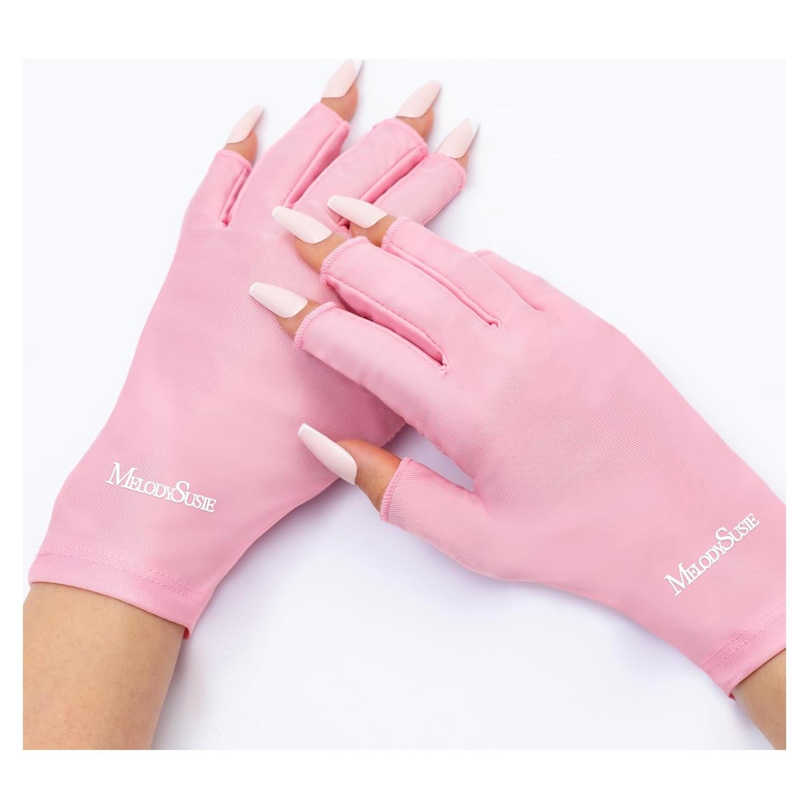 Guantes UV MelodySusie Rosa para Manicura, UPF50+, Lavables