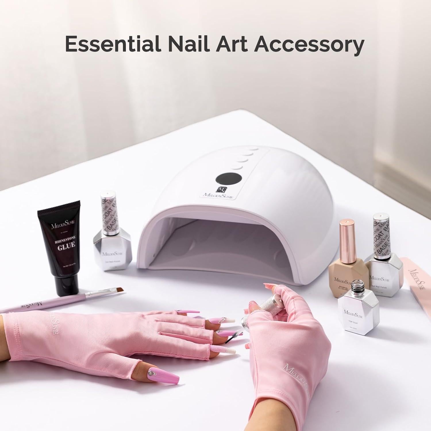 Guantes UV MelodySusie Rosa para Manicura, UPF50+, Lavables