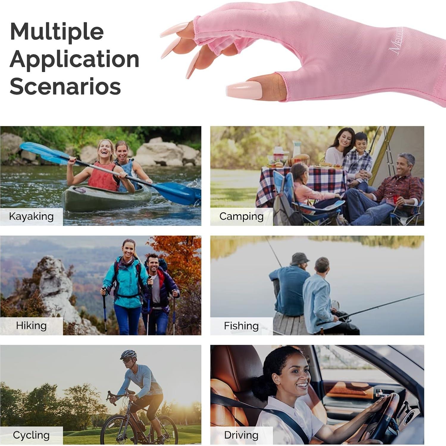 Guantes UV MelodySusie Rosa para Manicura, UPF50+, Lavables