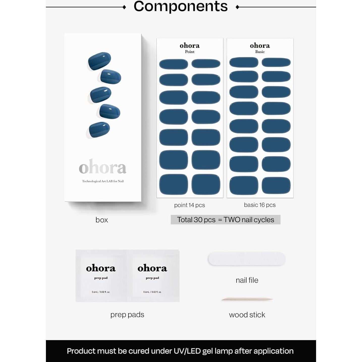 Tiras de Uñas de Gel Semi Curadas ohora N Crema Índigo