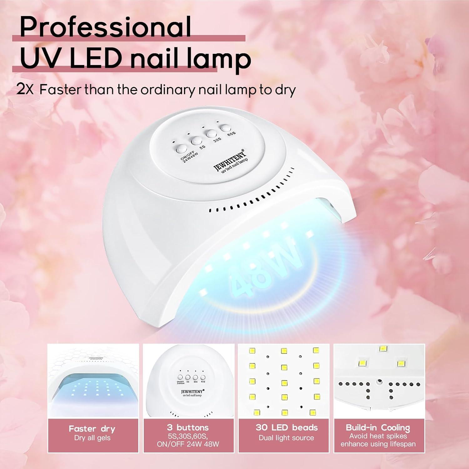 Kit de Uñas de Gel Polimérico JEWHITENY 14 Colores con Lámpara UV