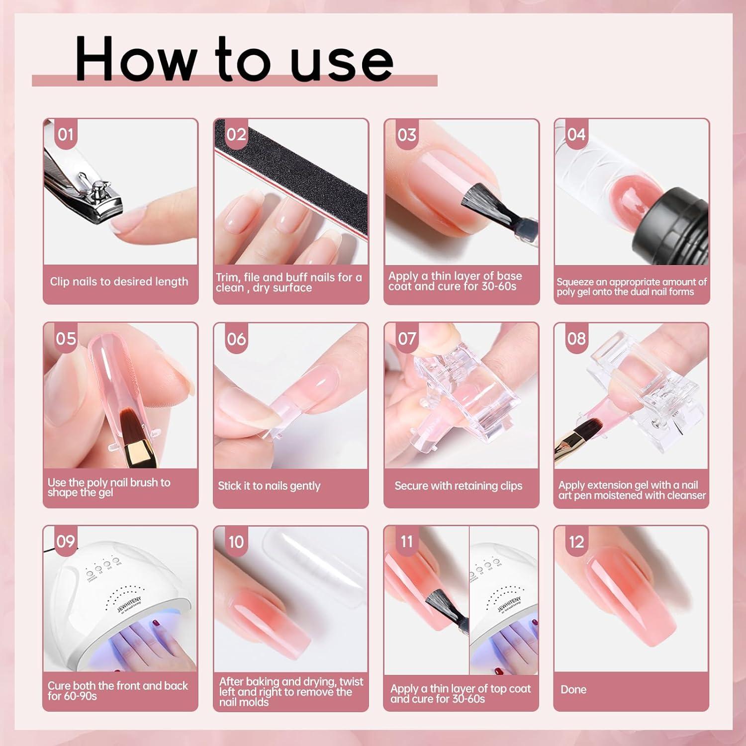 Kit de Uñas de Gel Polimérico JEWHITENY 14 Colores con Lámpara UV