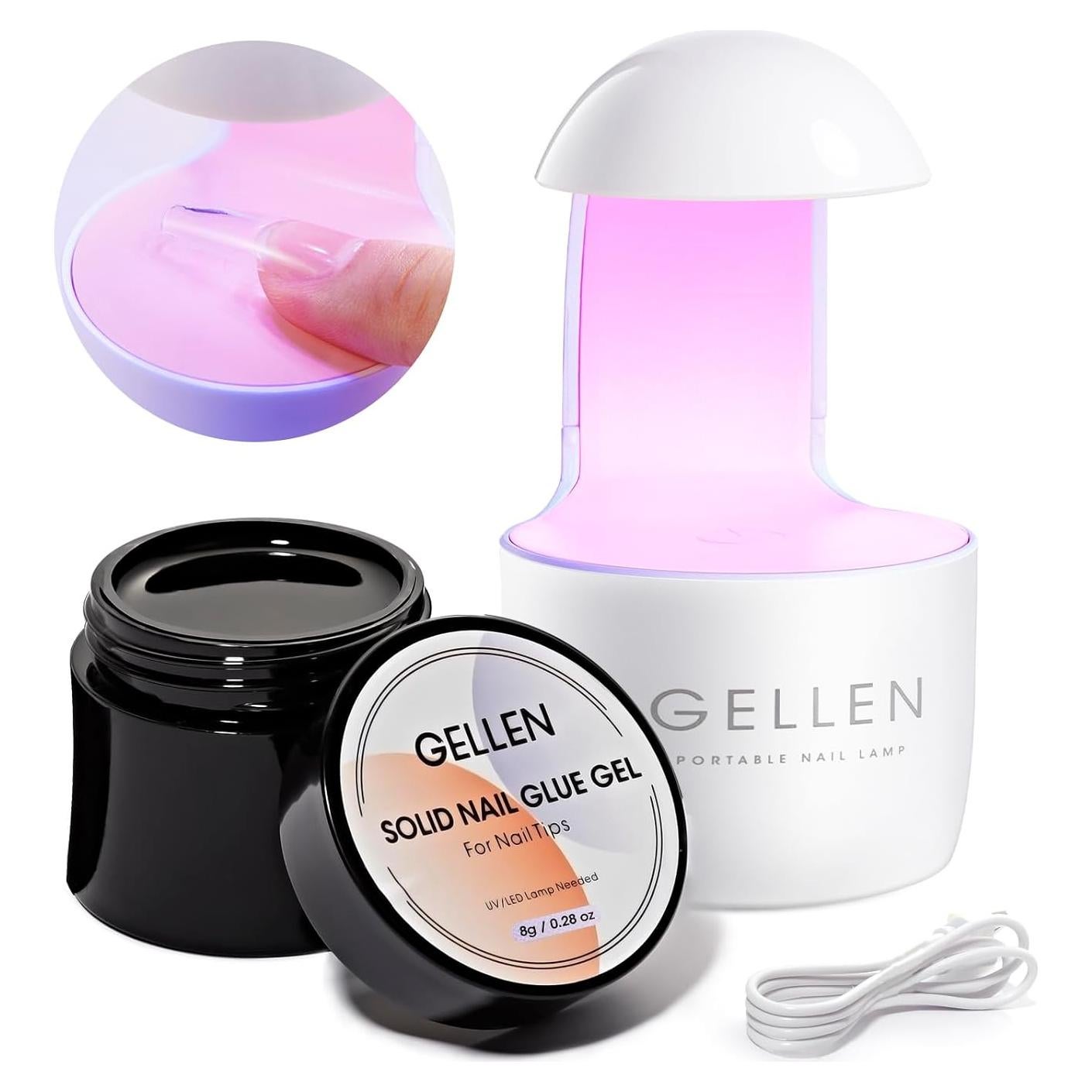 Kit de Gel de Pegamento para Uñas Gellen 8g + Lámpara LED UV 8W