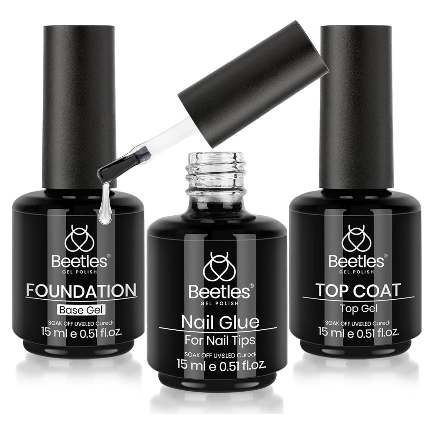 Kit de Gel para Uñas Beetles - Base y Top Coat 15ml 3 Piezas