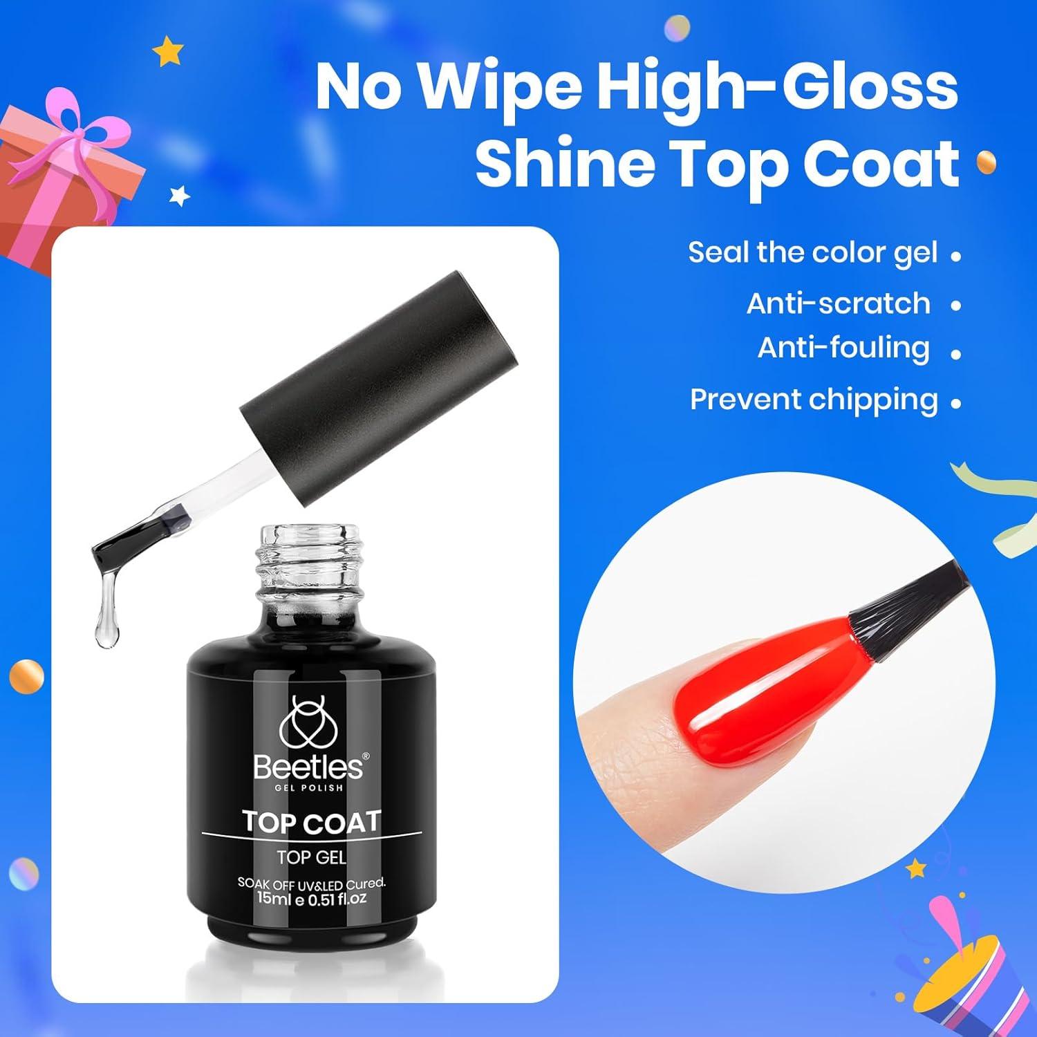 Kit de Gel para Uñas Beetles - Base y Top Coat 15ml 3 Piezas