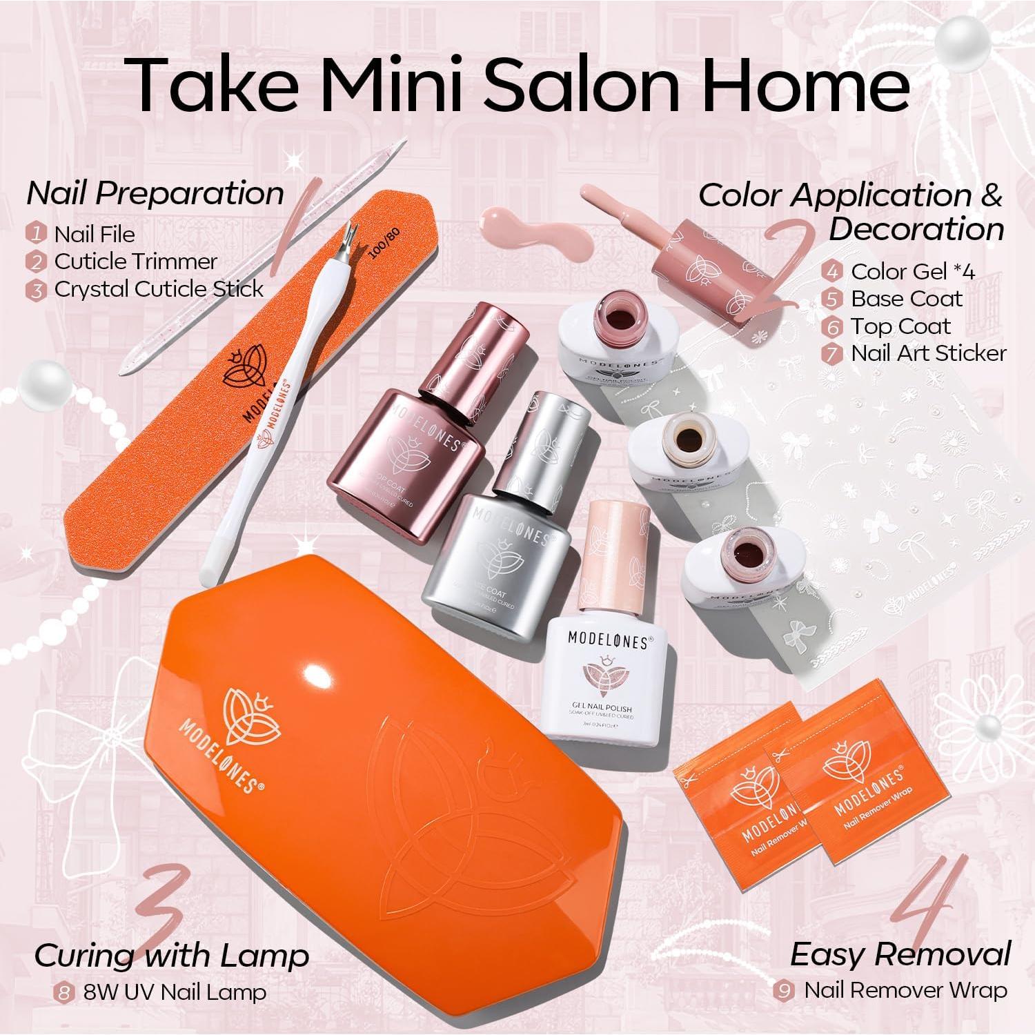 Kit de Esmalte de Uñas en Gel Modelones 4 Colores + Luz UV